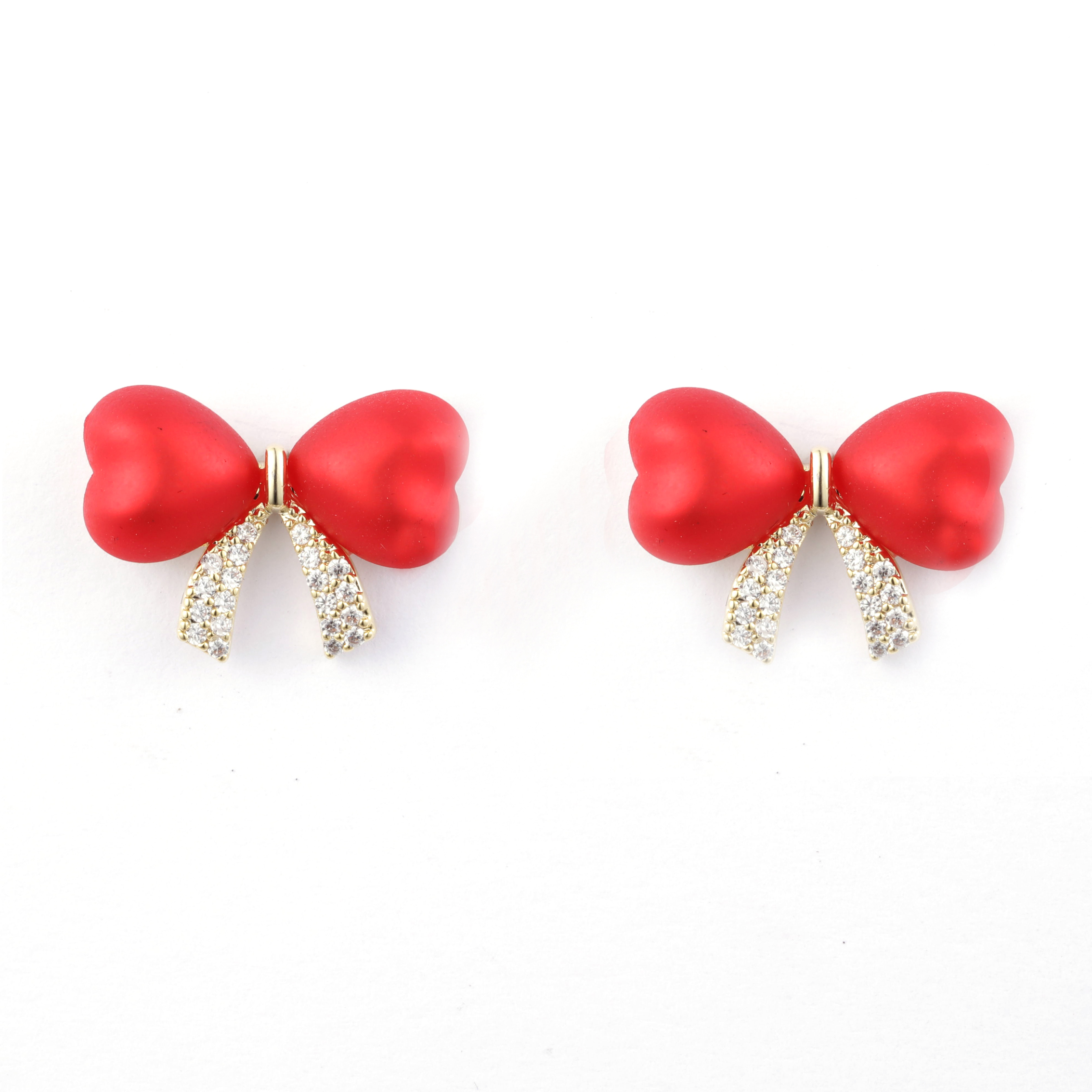 韩式红色蝴蝶方晶锆石耳环 