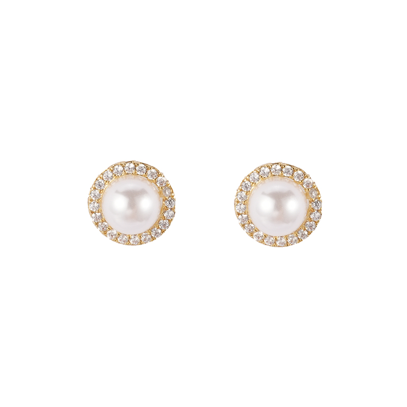 珍珠和方晶锆石圆形耳环 1.3-1.55 美元