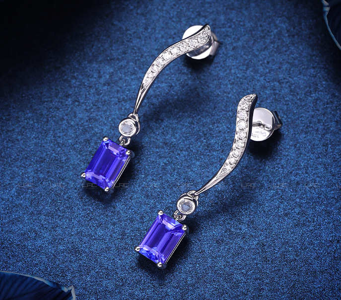 紫色方形宝石吊式耳环 ETB049