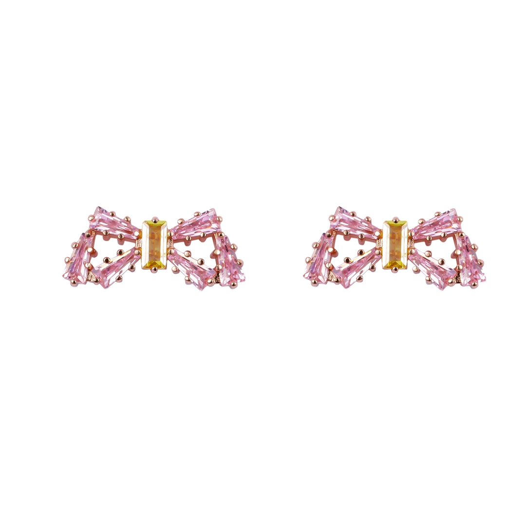 基本款粉色和金黄色方晶锆石耳环