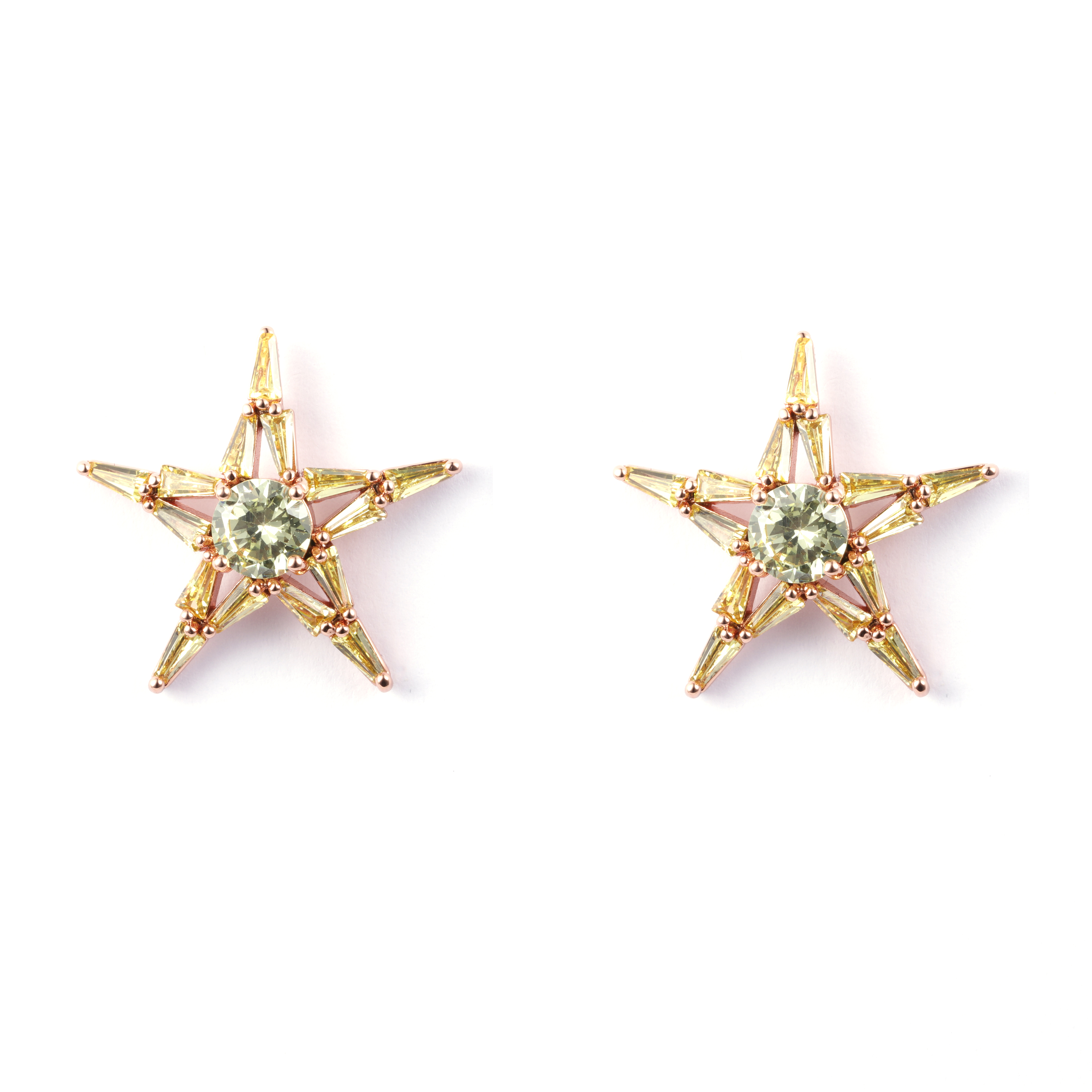 闪烁星星方晶锆黄铜耳环