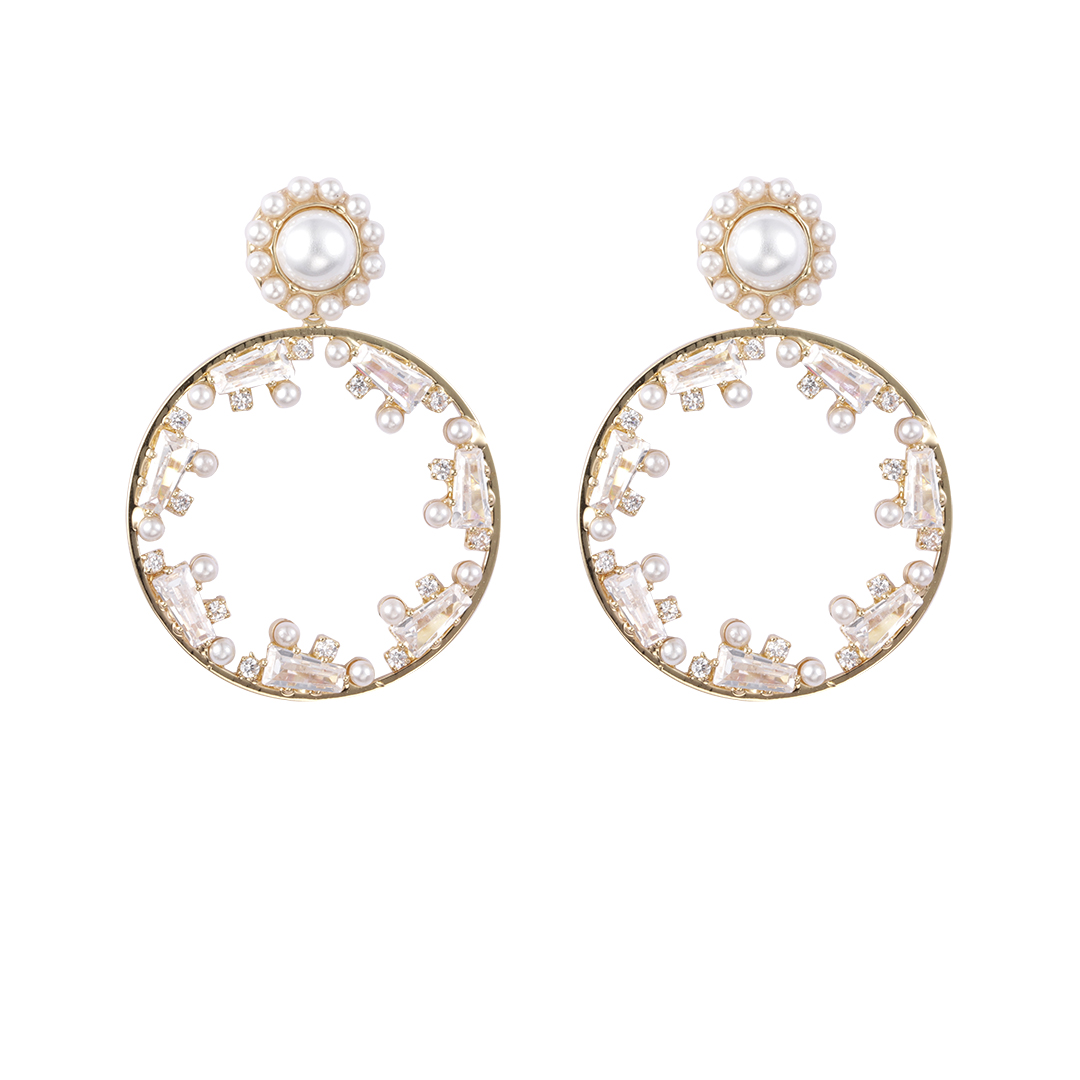 方晶锆石混搭珍珠时尚耳环