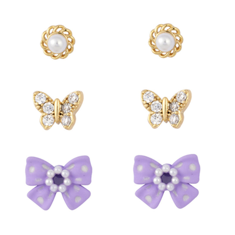多件套珍珠蝴蝶结方晶锆石耳环$2.07~2.5